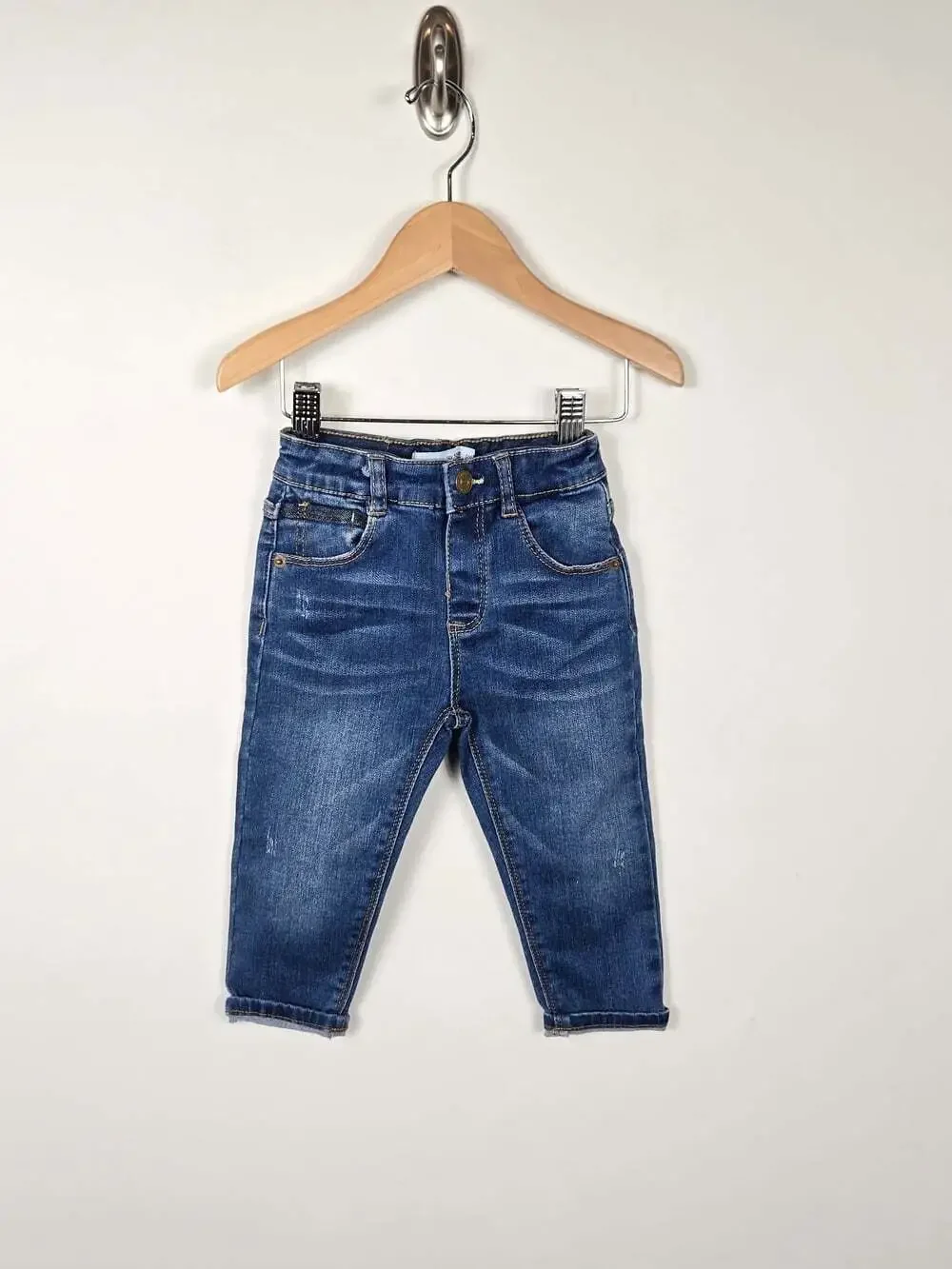 Zara Baby Girls 12-18M Skinny Jeans Blue Denim Stretch Y2K Kids
